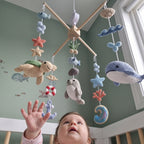 Coastal Discovery Crochet Baby Mobile, Handmade Sea Life Crib Hanging with Whale, Turtle and Seal