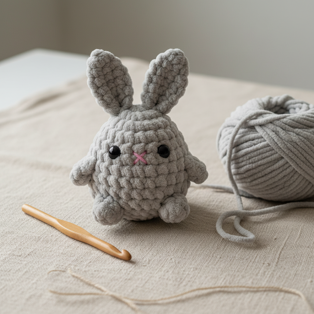 Cute Gray Bunny Crochet Pattern PDF, Bunny Amigurumi Plush Tutorial