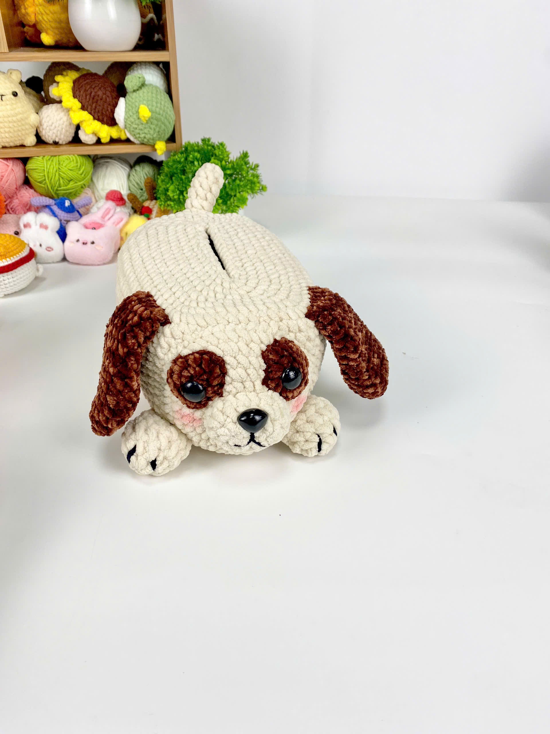 Crochet Brown Dog Tissue Box Cover Pattern: Amigurumi PDF (Digital Download)