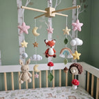 Whimsical Forest Crochet Crib Mobile, Handmade Nursery Hanging with Rainbow, Mushrooms, Moon and Stars