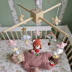 Whimsical Forest Crochet Crib Mobile, Handmade Nursery Hanging with Rainbow, Mushrooms, Moon and Stars