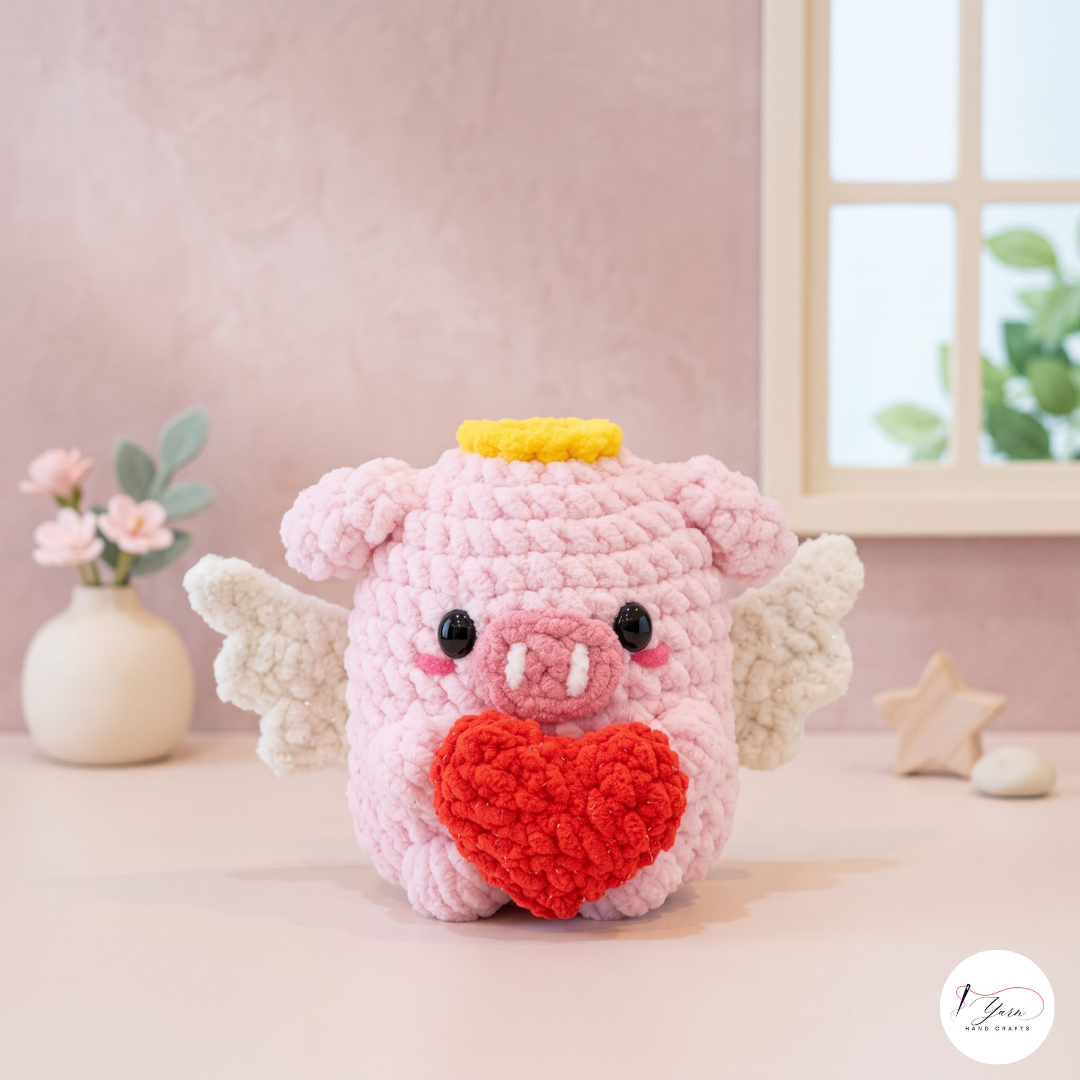 Cupid Pig Crochet Pattern PDF, Valentine Angel Pig Amigurumi Plush