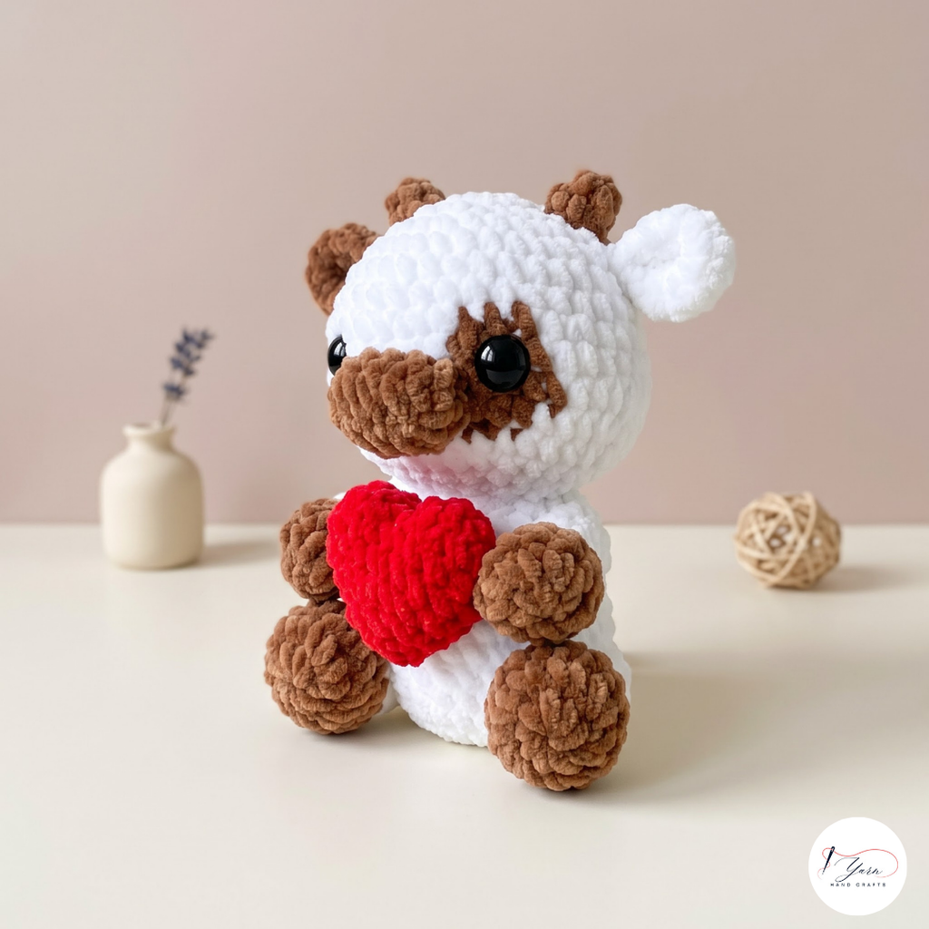 Valentine Cow Crochet Pattern PDF, Heart Cow Amigurumi Plush