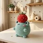 Frog Crochet Pattern, Cute Frog Wearing Strawberry Hat Amigurumi Tutorial