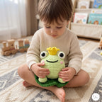Handmade Crochet Frog Prince Plush, Green Amigurumi Frog with Crown, Soft Stuffed Animal, Frog Lover Gift, Fairytale Nursery Decor
