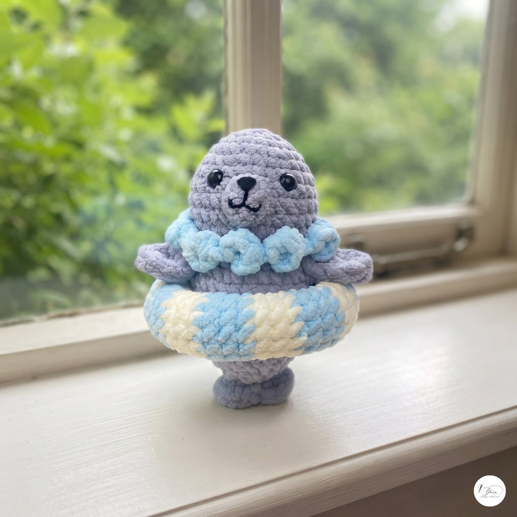 Crochet Seal Plush with Floatie, Handmade Amigurumi Sea Animal, Soft Ocean Stuffed Toy, Seal Lover Gift, Nursery Decor