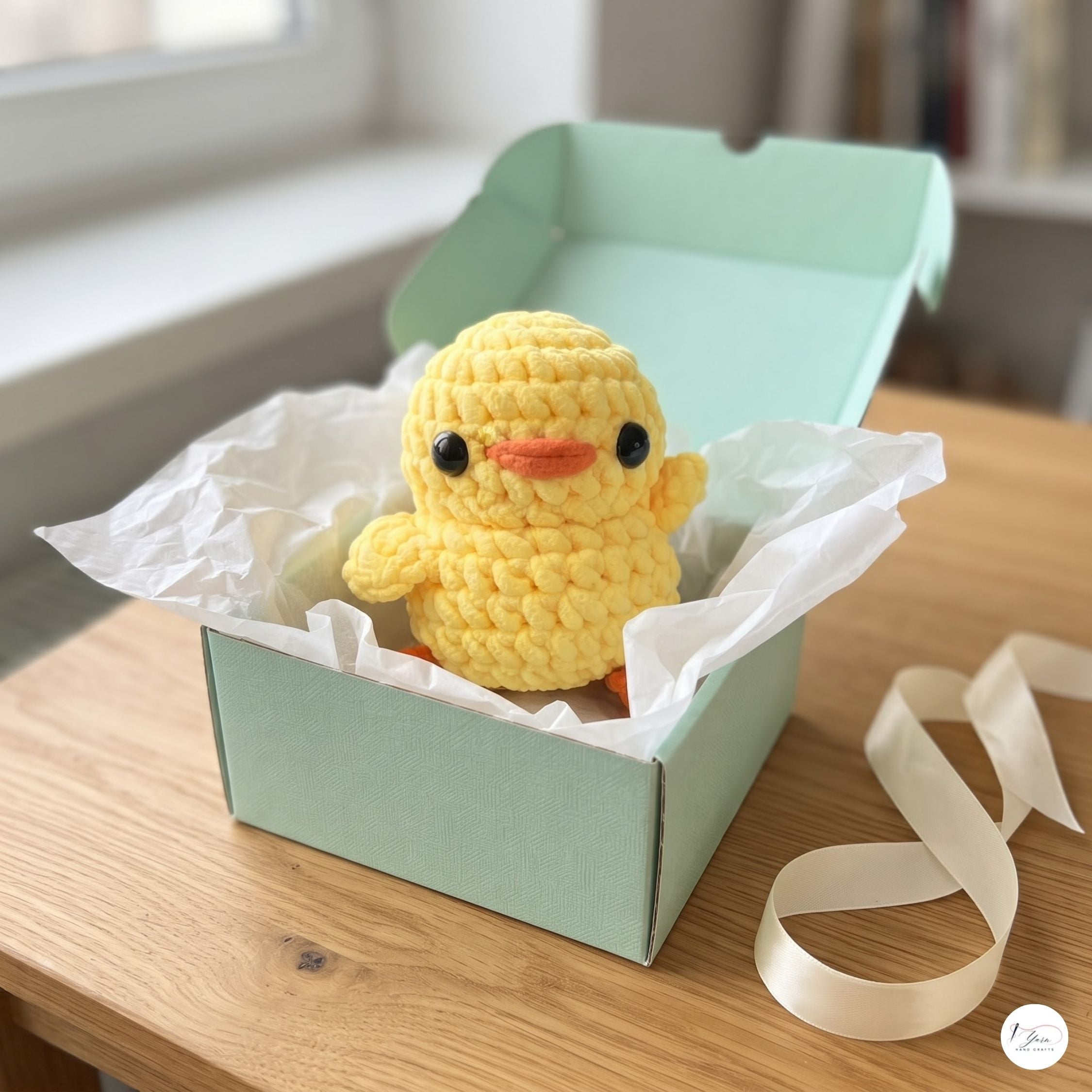 Crochet Duck Plush, Handmade Yellow Amigurumi Duck, Soft Chenille Stuffed Animal, Waving Duckling Gift, Nursery Decor