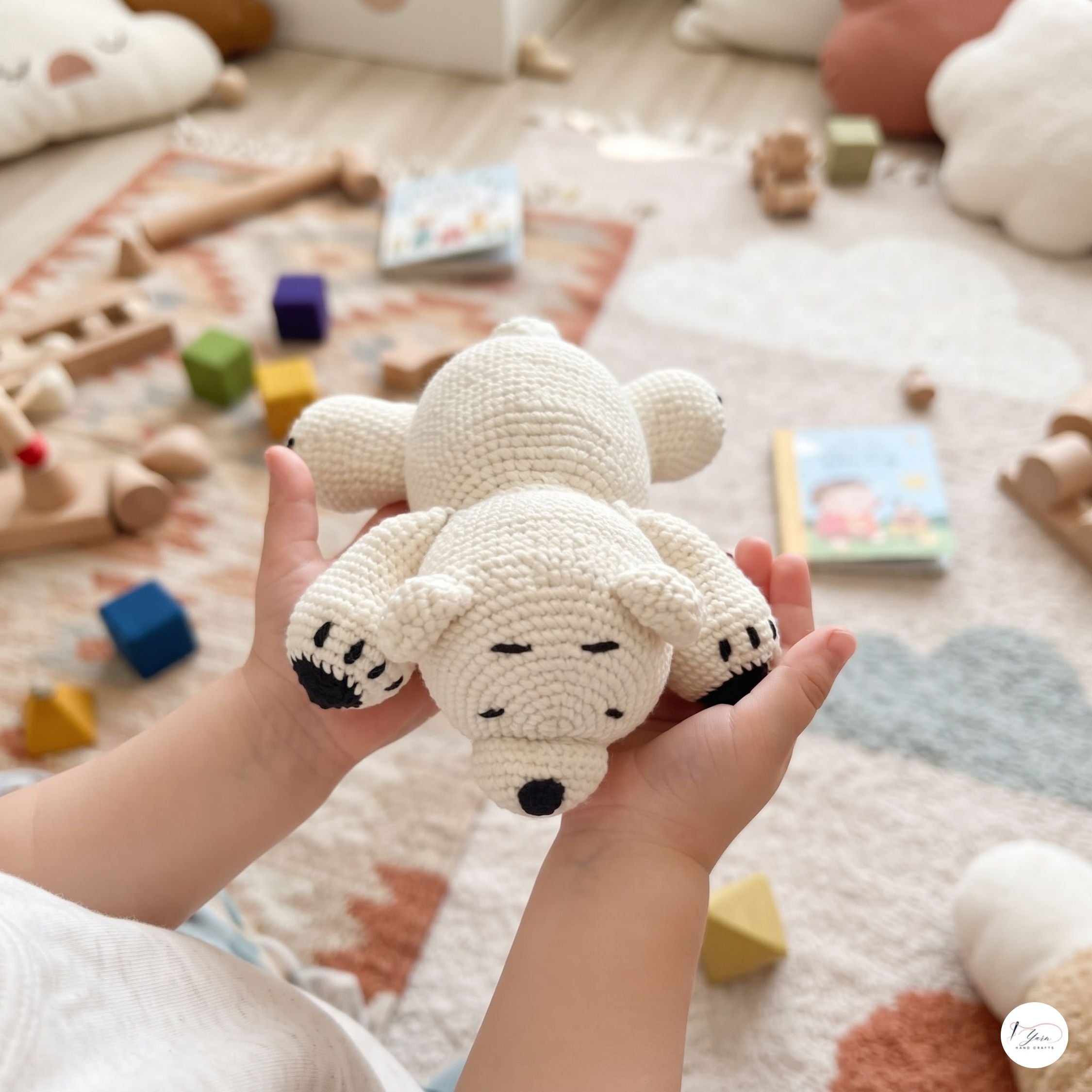 Crochet Polar Bear Plush, Handmade White Amigurumi Bear, Lying Arctic Animal Stuffed Toy, Winter Nursery Decor, Bear Lover Gift