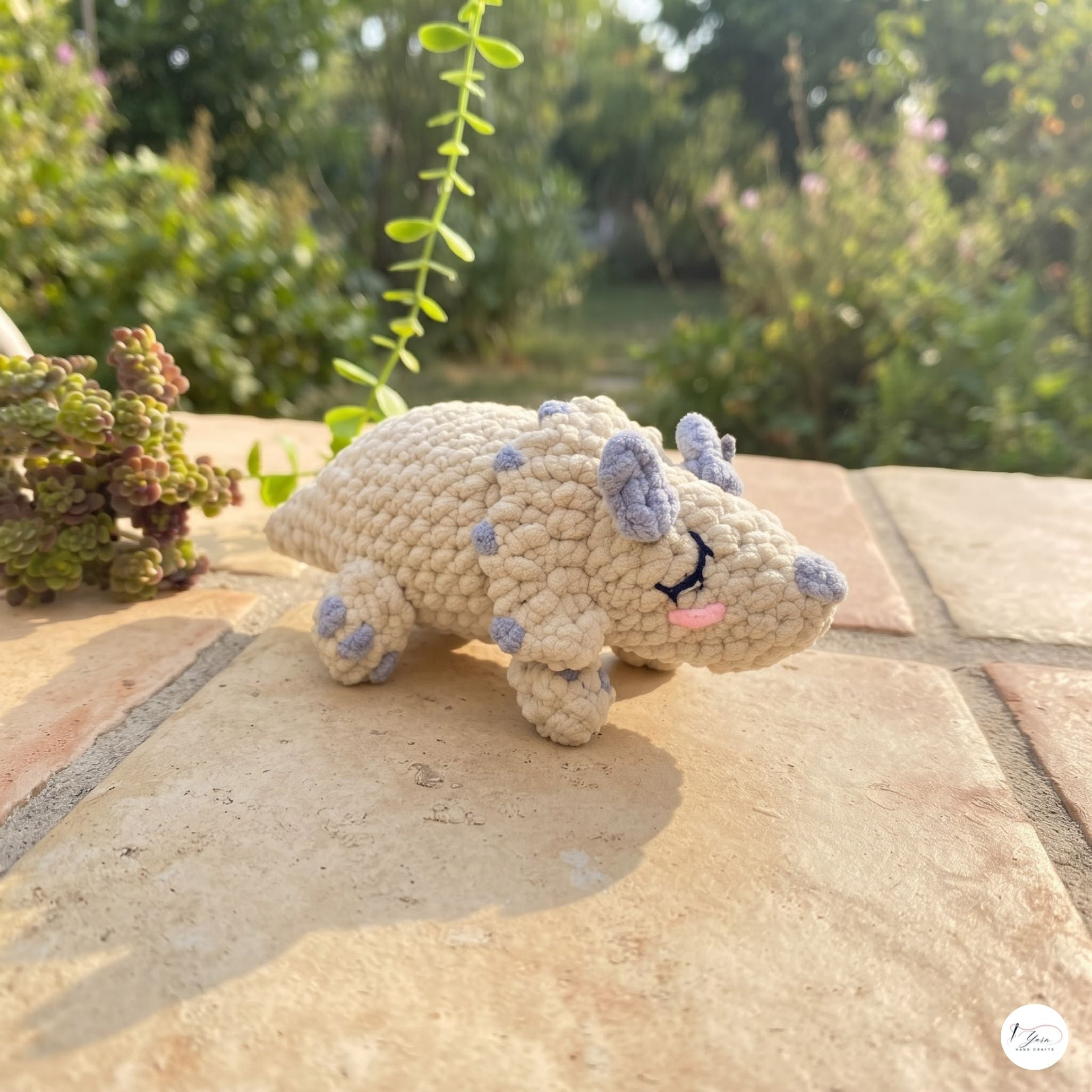 Crochet Triceratops Plush, Handmade Sleeping Dinosaur Amigurumi, Soft Chenille Dino Stuffed Animal, Nursery Decor, Dino Lover Gift