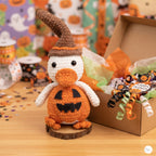 Handmade Halloween Duck Plush, Crochet Pumpkin Duck with Witch Hat, Amigurumi Stuffed Animal, Spooky Cute Fall Decor, Duck Lover Gift