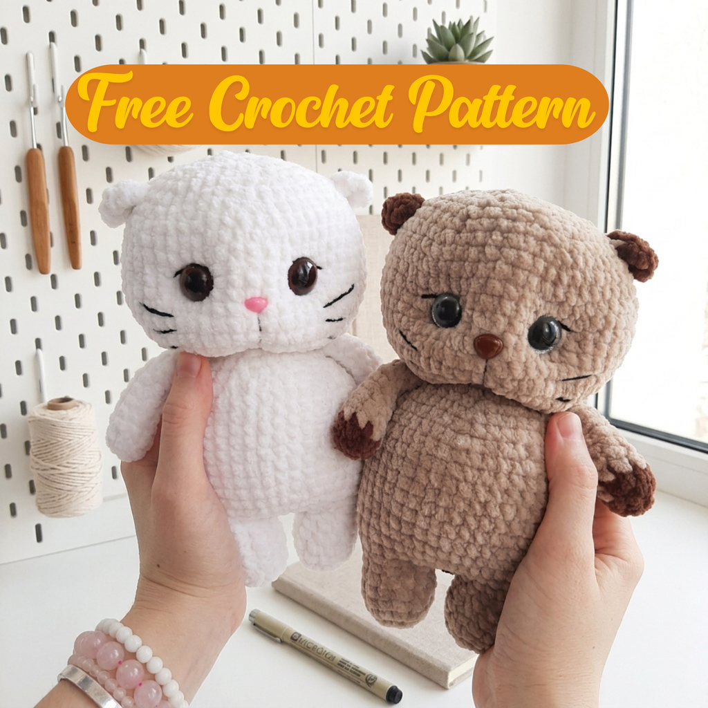 Little Kitten Crochet Pattern, Kawaii Cat Plush Amigurumi PDF Free Gift