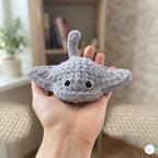 Crochet Stingray Plush, Handmade Gray Manta Ray Amigurumi, Soft Ocean Animal Stuffed Toy, Sea Life Gift, Nursery Decor