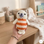 Handmade Crochet Seal Plush, Orange Striped Baby Seal Stuffed Animal, Soft Ocean Animal Toy, Seal Lover Gift, Nursery Decor