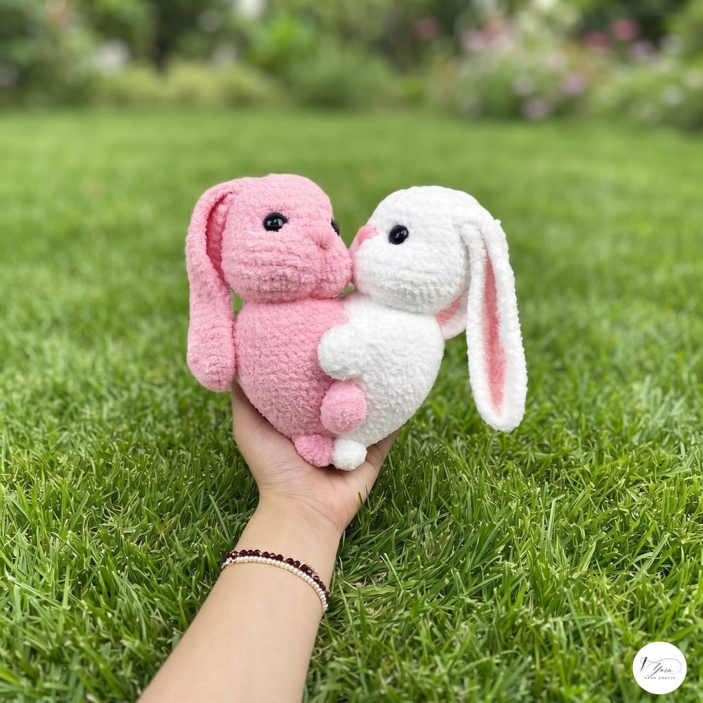 Handmade Crochet Kissing Bunnies Set of 2, Pink White Amigurumi Rabbit Plush Pair, Valentine Couple Gift, Anniversary Keepsake