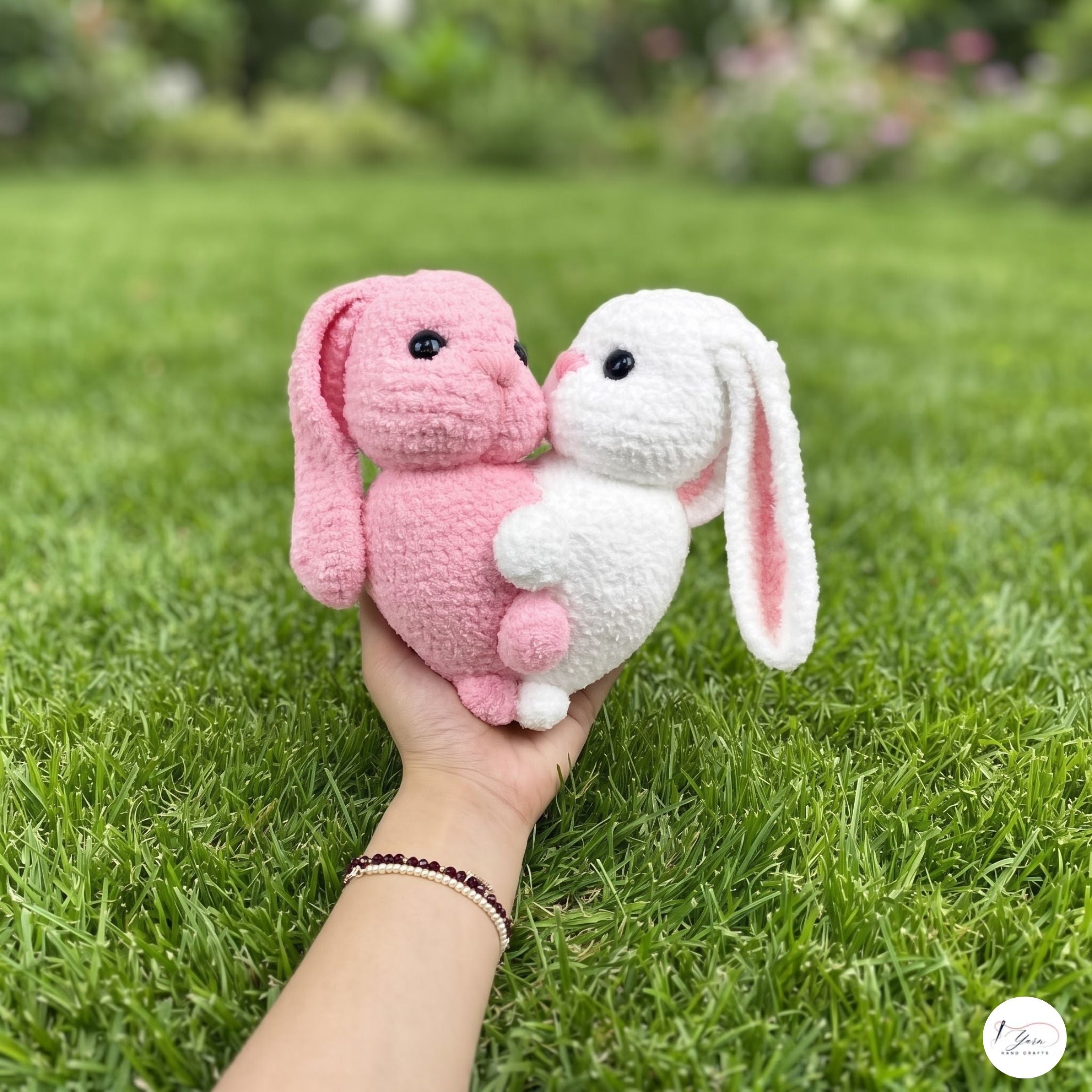 Handmade Crochet Kissing Bunnies Set of 2, Pink White Amigurumi Rabbit Plush Pair, Valentine Couple Gift, Anniversary Keepsake