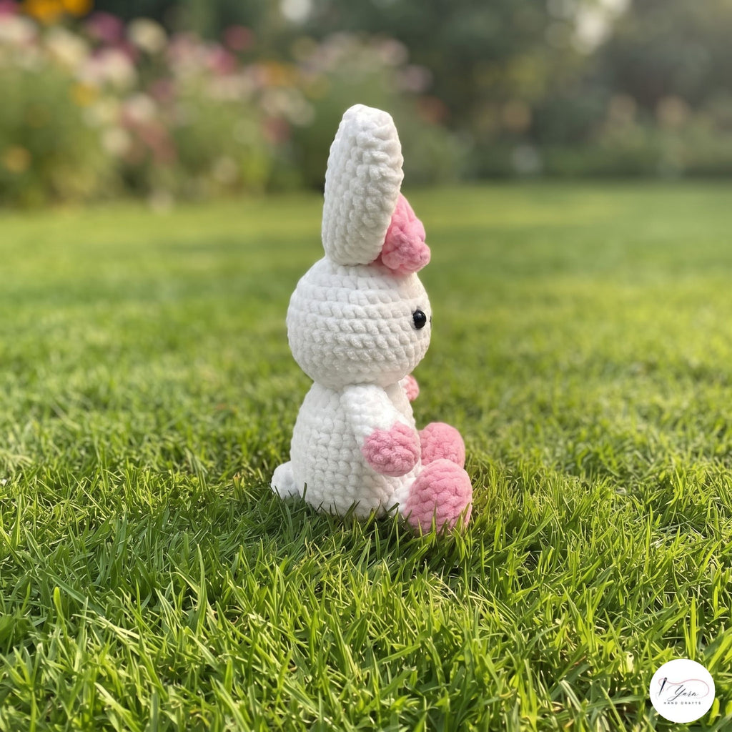 Handmade Crochet Bunny Plush, White Pink Amigurumi Rabbit, Soft Stuffed Animal, Easter Bunny Gift, Cute Nursery Decor
