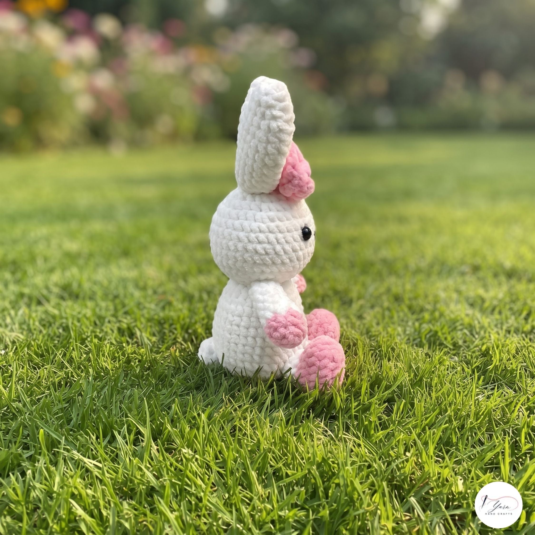 Handmade Crochet Bunny Plush, White Pink Amigurumi Rabbit, Soft Stuffed Animal, Easter Bunny Gift, Cute Nursery Decor
