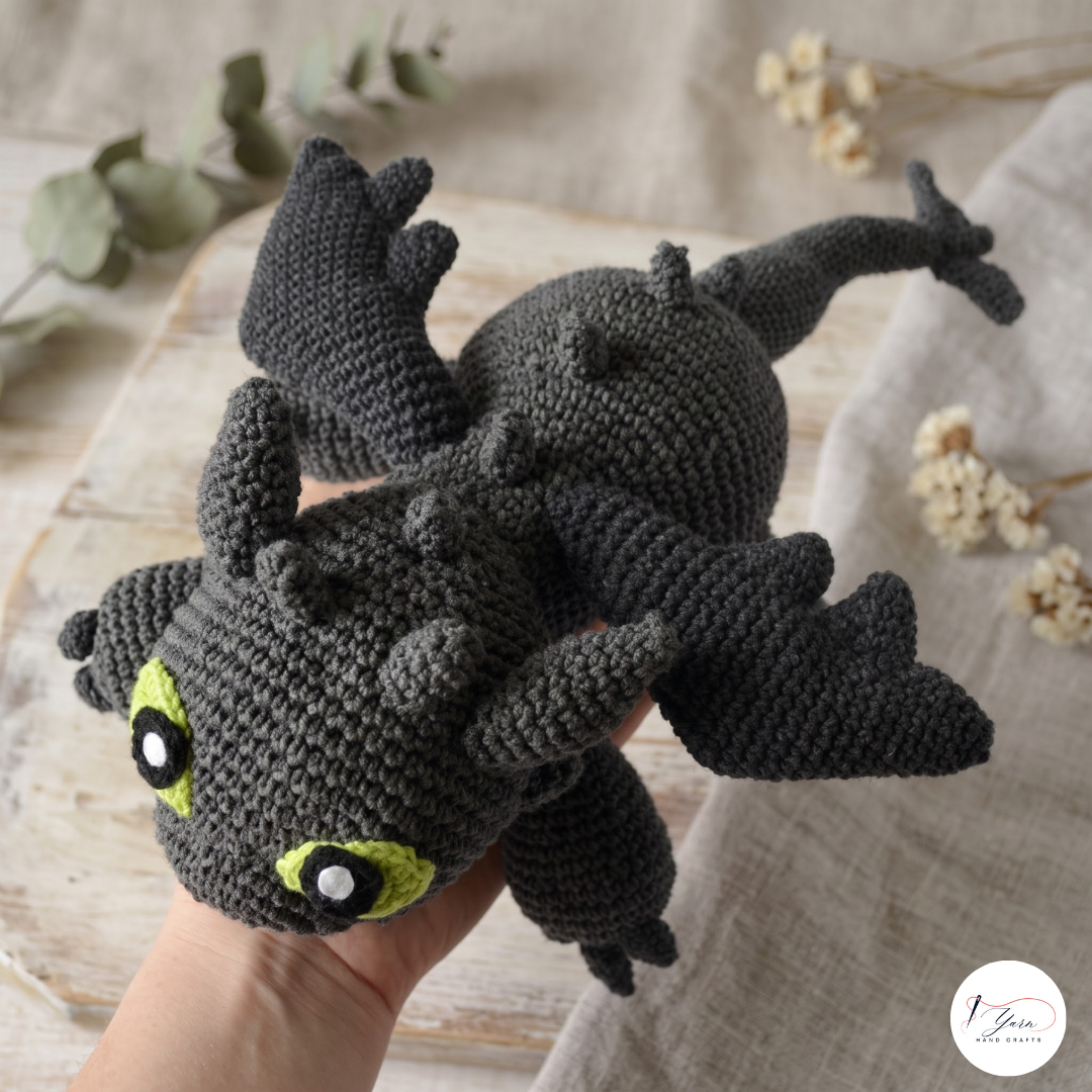 Black and White Dragon Crochet Pattern PDF, Large Fantasy Amigurumi Plush