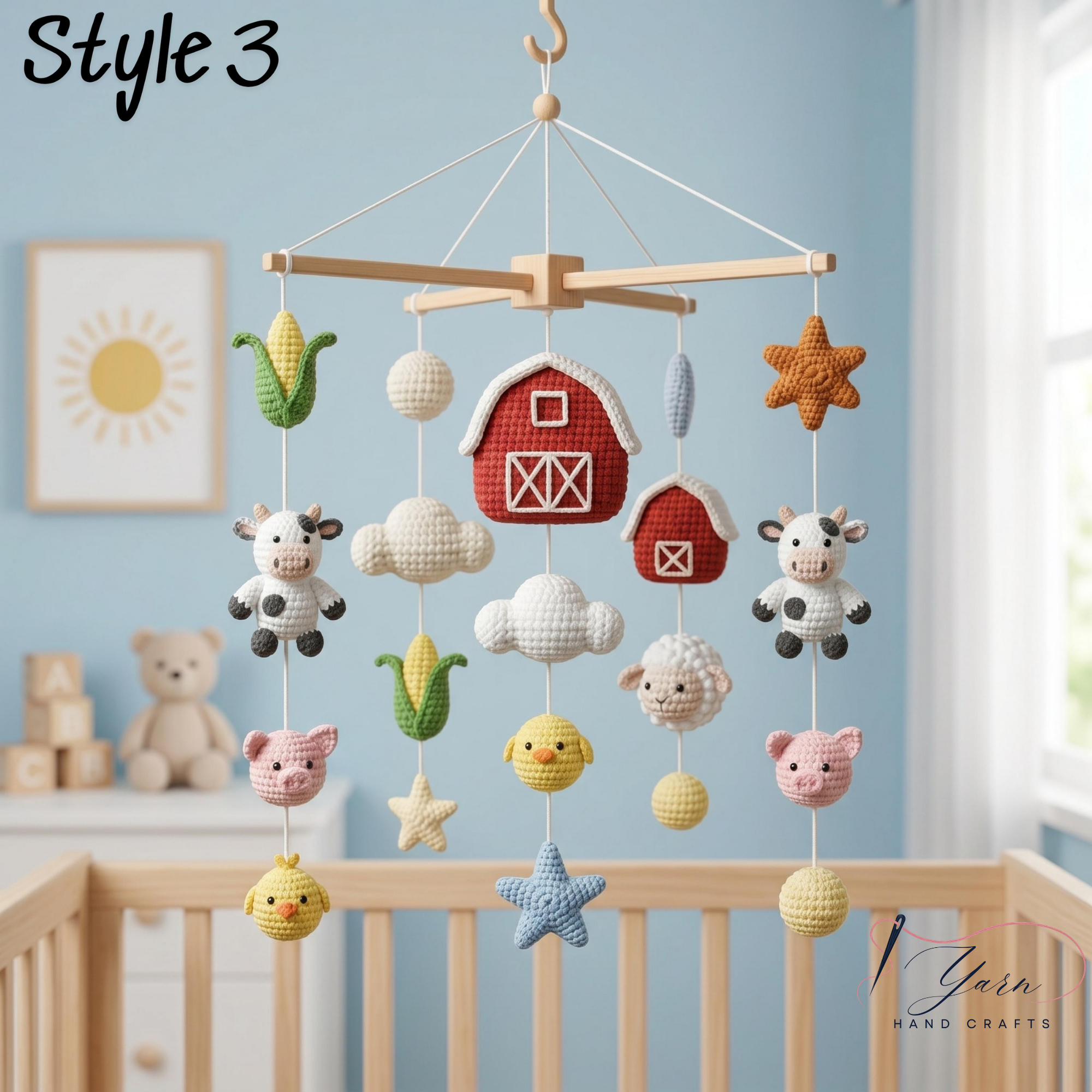 Handmade Farm Baby Mobile, Crochet Farm Animal Crib Mobile, Cow Pig Tractor Barn Nursery Decor, Farmhouse Baby Room Gift, Custom Baby Mobile