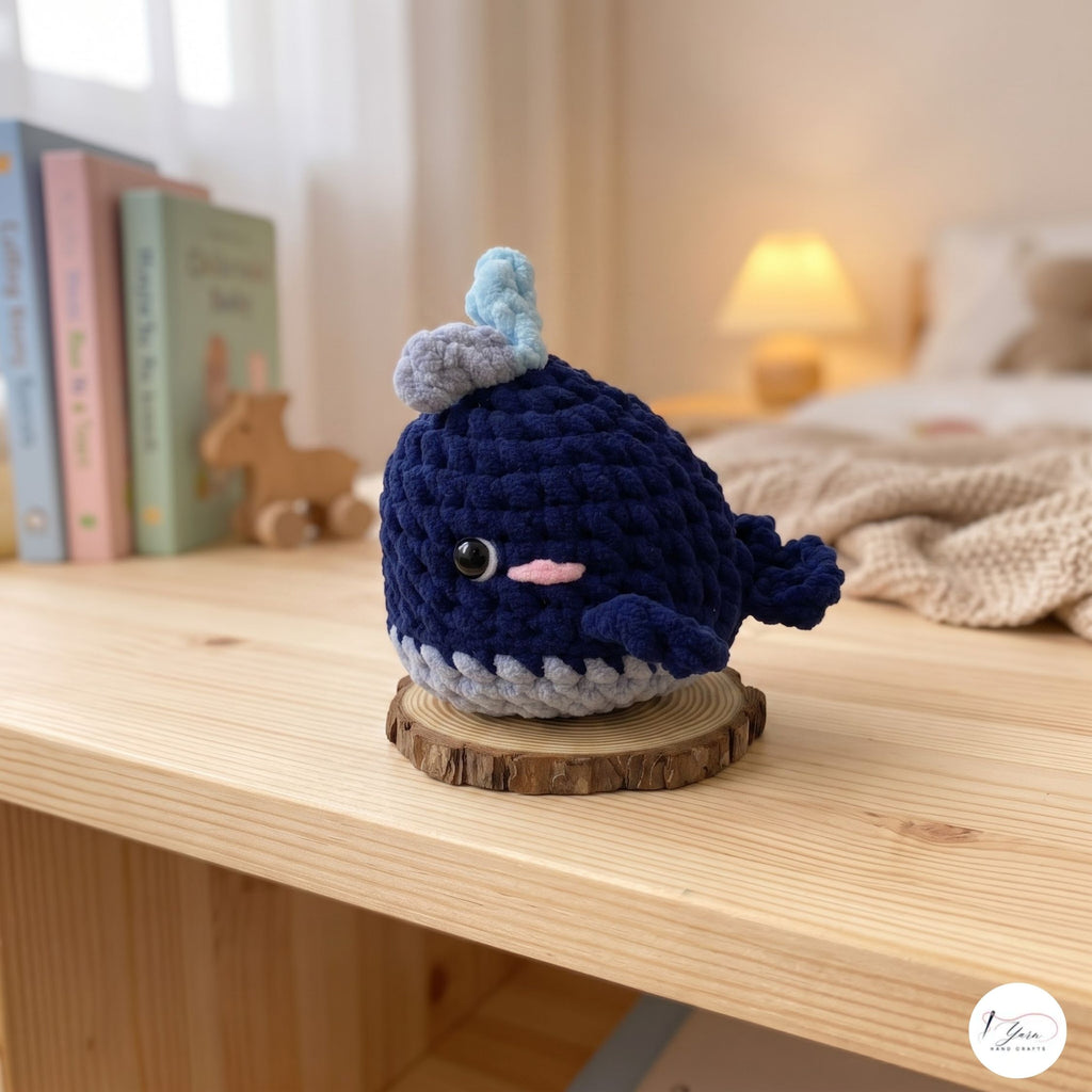 Handmade Crochet Whale Plush, Navy Blue Amigurumi Whale, Soft Ocean Animal Stuffed Toy, Whale Lover Gift, Nautical Nursery Decor