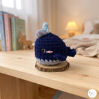 Handmade Crochet Whale Plush, Navy Blue Amigurumi Whale, Soft Ocean Animal Stuffed Toy, Whale Lover Gift, Nautical Nursery Decor