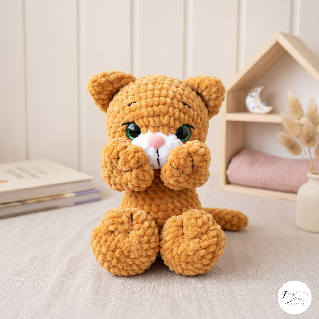 Plush Cat Crochet Pattern PDF, Cute Chenille Kitty Amigurumi Tutorial