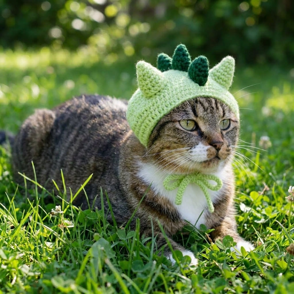 Dinosaur Cat Hat Crochet Pattern PDF, Dino Pet Hat Pattern, Cat Costume Crochet Tutorial