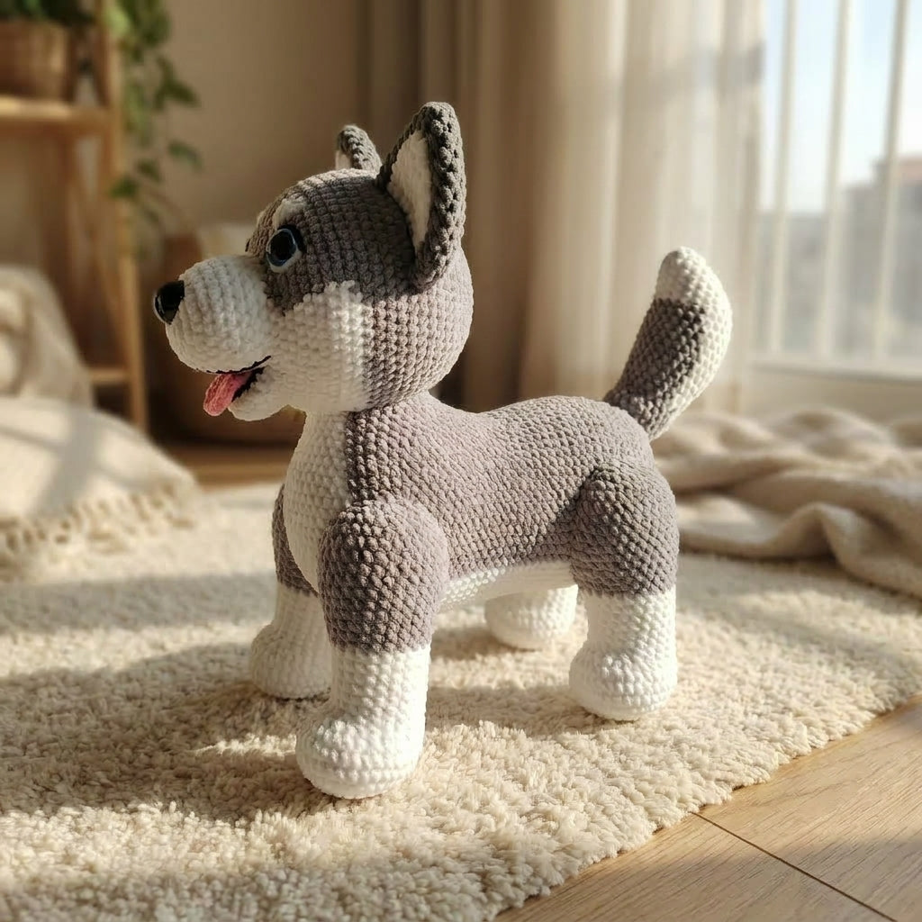 Grey White Dog Crochet Pattern PDF, Husky Dog Amigurumi Tutorial, Puppy Crochet Pattern