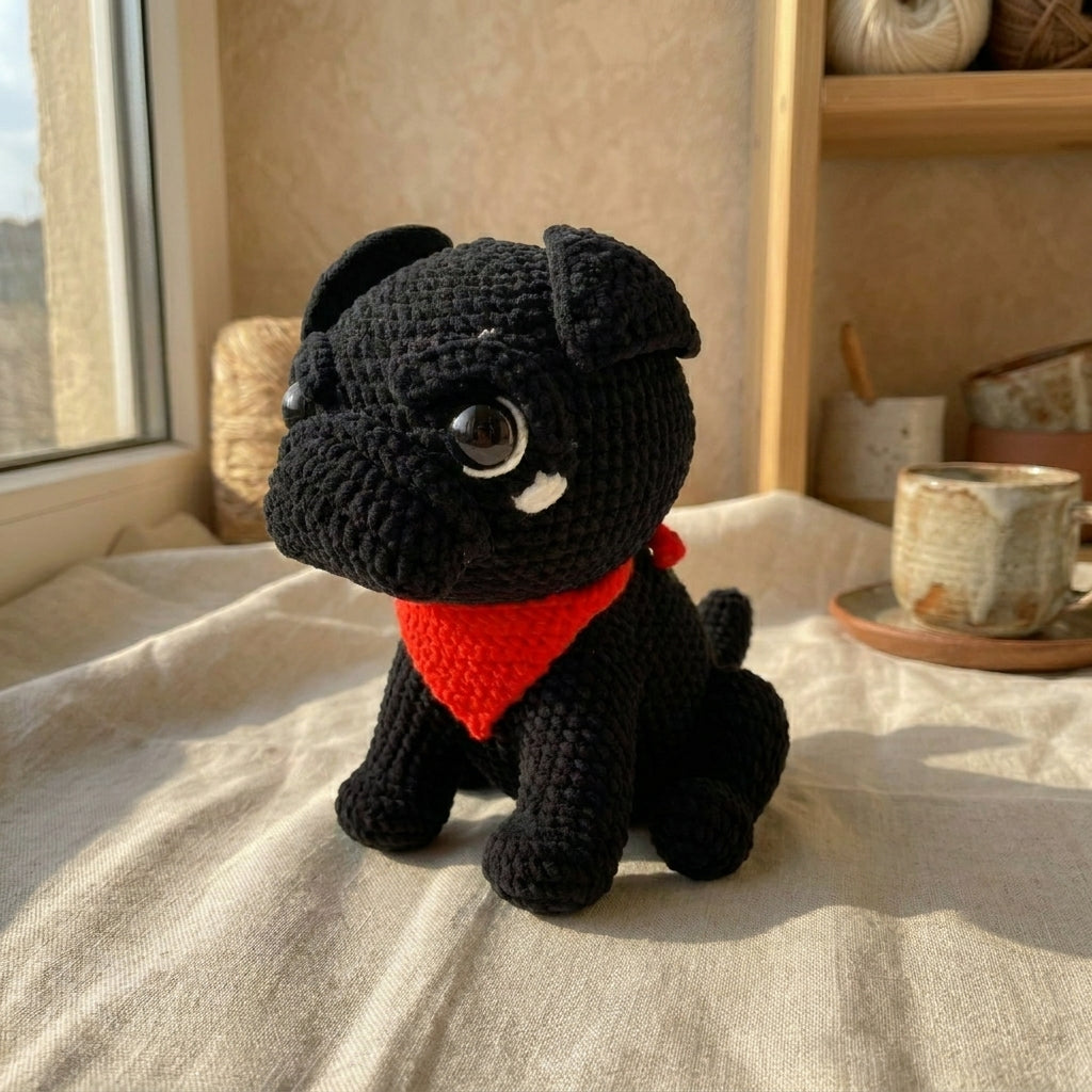 Midnight Pug Crochet Pattern PDF, Cute Black Pug Amigurumi Tutorial, Dog Plush Crochet Pattern