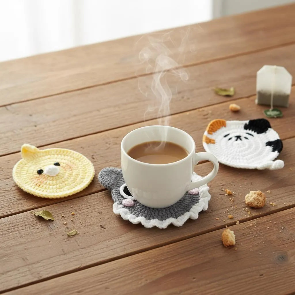Animal Crochet Coaster Pattern – Koala, Cat & Chick (PDF Pattern)