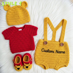 Personalized Crochet Baby Outfit, Winnie the Pooh Tigger or Piglet Romper Set, Hat and Booties, Newborn Photo Prop, Baby Shower Gift