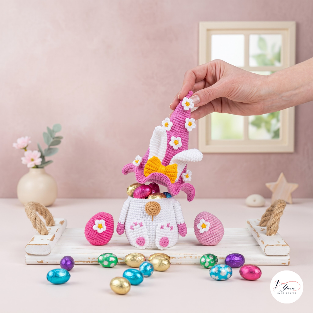 Easter Bunny Gnome Crochet Pattern PDF, Candy Holder Amigurumi