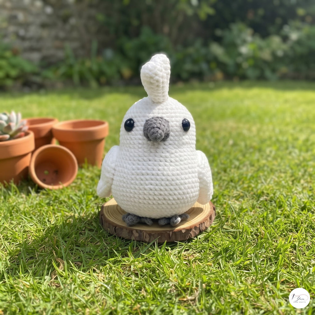 Crochet Cockatoo Plush, Handmade White Parrot Amigurumi, Soft Stuffed Bird Toy, Bird Lover Gift, Nursery Decor