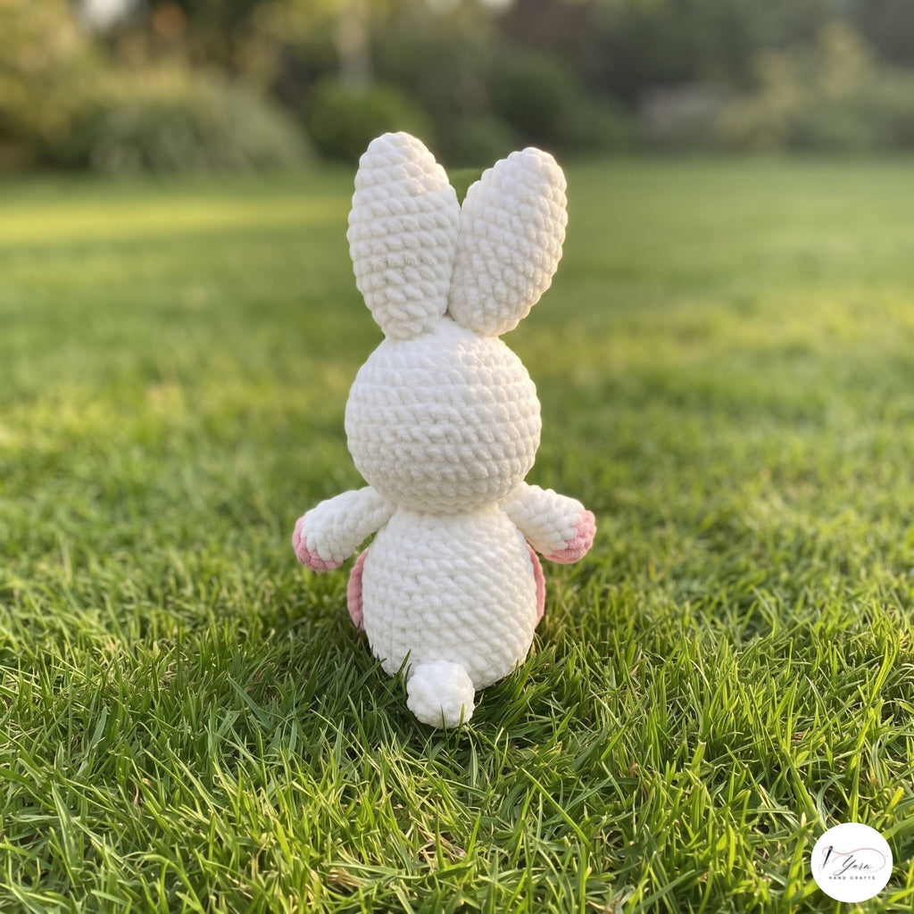 Handmade Crochet Bunny Plush, White Pink Amigurumi Rabbit, Soft Stuffed Animal, Easter Bunny Gift, Cute Nursery Decor