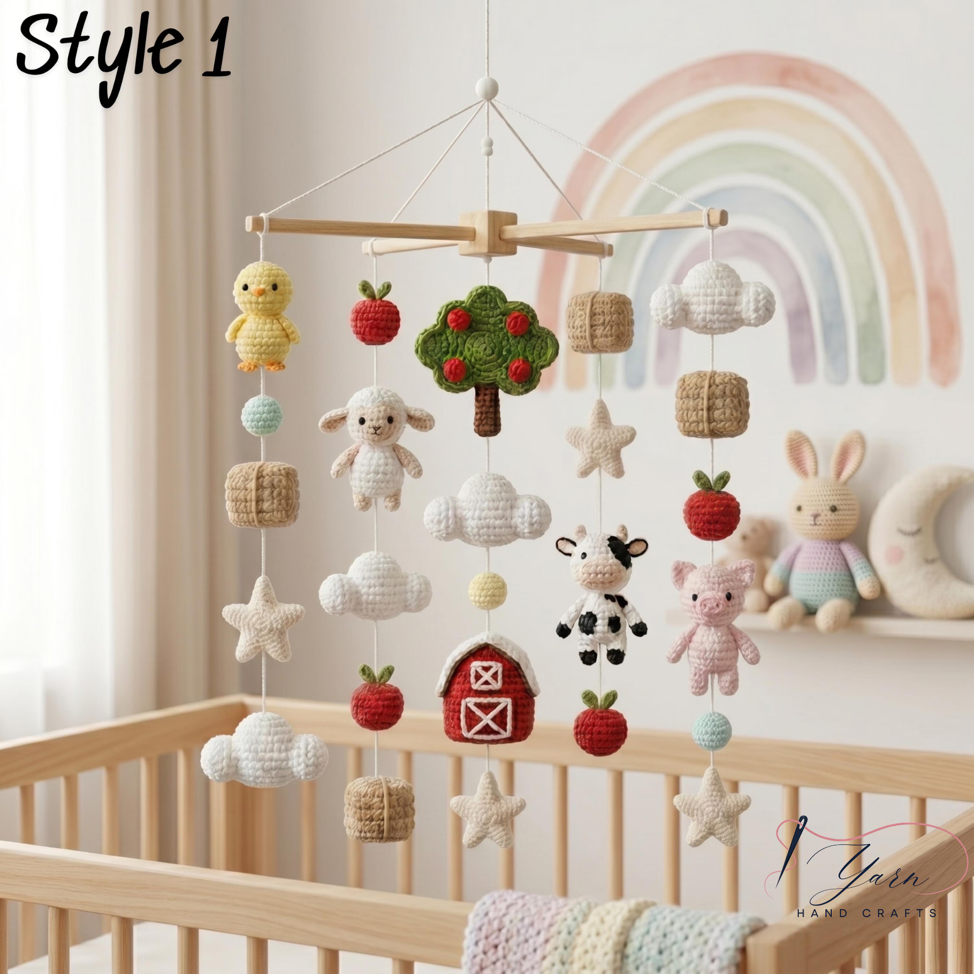 Handmade Farm Baby Mobile, Crochet Cow Pig Sheep Chicken Crib Mobile, Barnyard Nursery Decor, Farm Animal Baby Shower Gift, Farmhouse Nursery Mobile