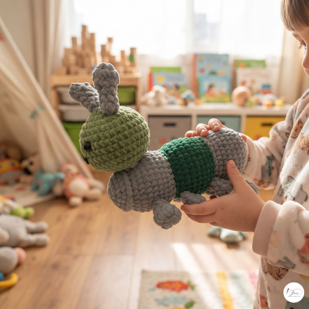 Crochet Grasshopper Plush, Handmade Green Amigurumi Insect, Soft Stuffed Bug Toy, Nature Lover Gift, Garden Nursery Decor