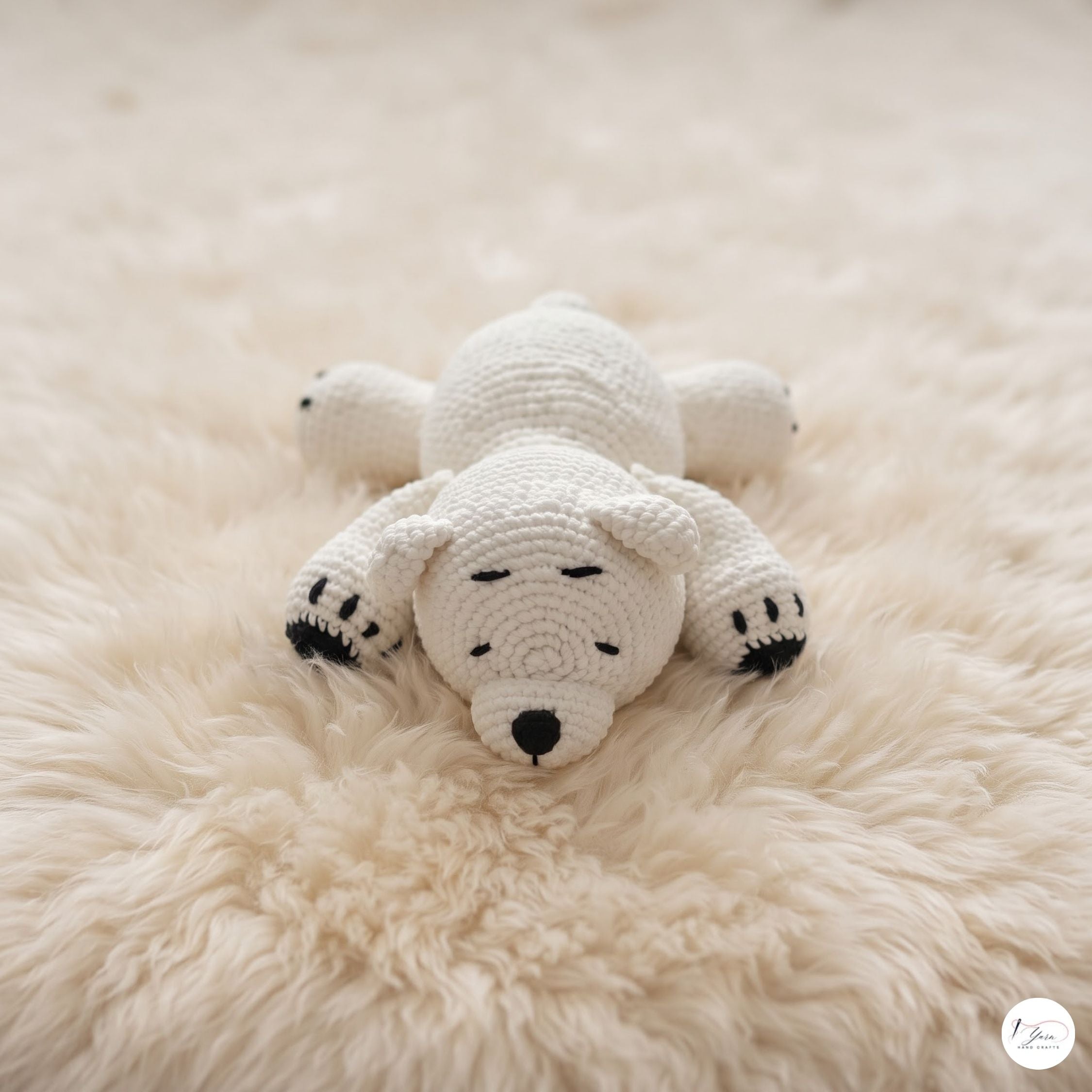 Crochet Polar Bear Plush, Handmade White Amigurumi Bear, Lying Arctic Animal Stuffed Toy, Winter Nursery Decor, Bear Lover Gift