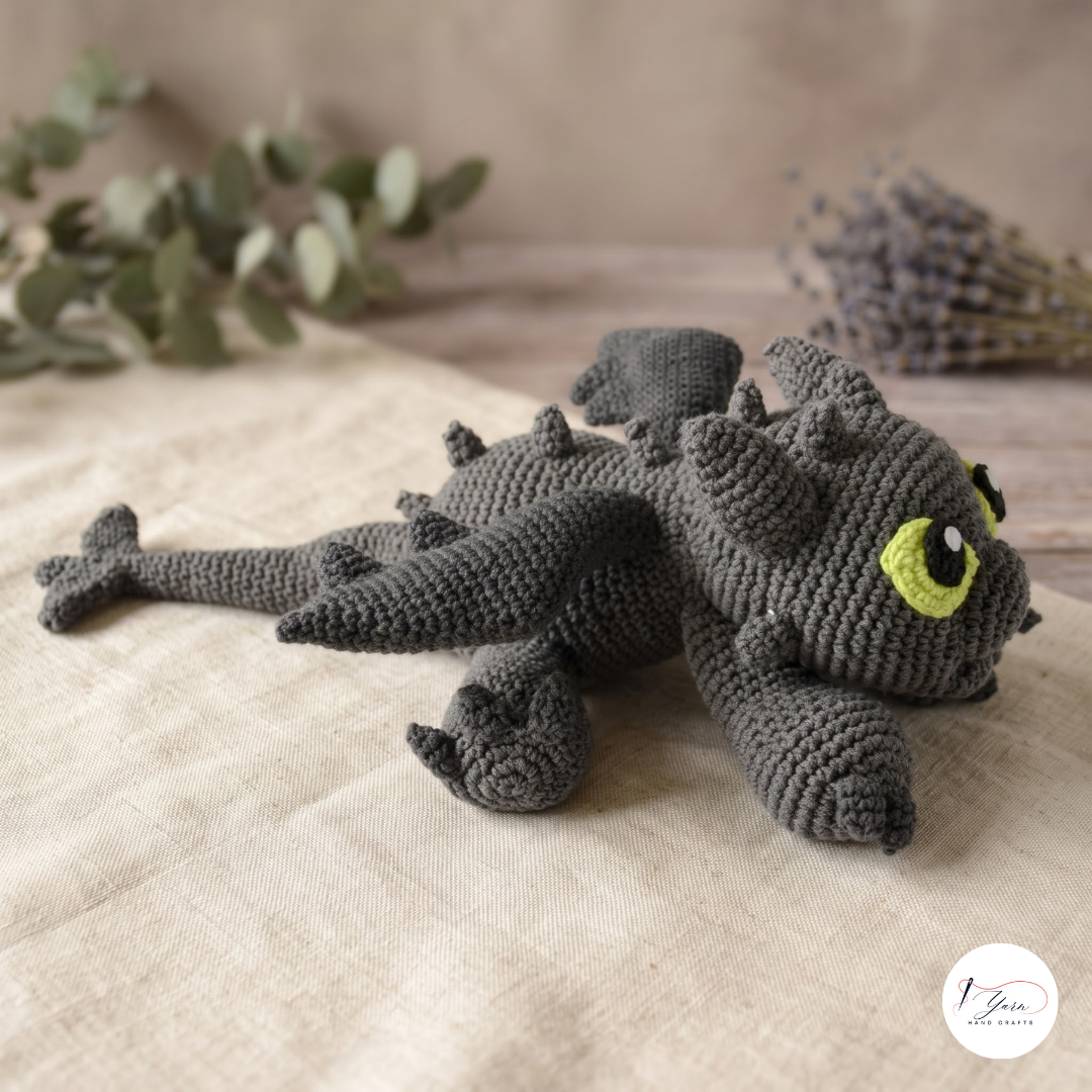 Black and White Dragon Crochet Pattern PDF, Large Fantasy Amigurumi Plush