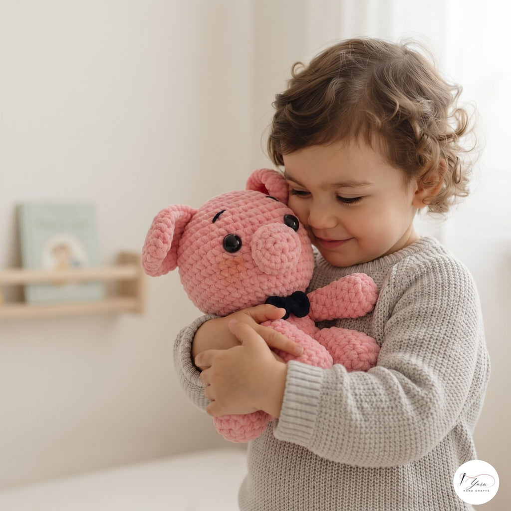 Handmade Crochet Pig Plush, Pink Amigurumi Pig Stuffed Animal, Soft Piglet Toy, Farm Animal Gift, Cute Nursery Decor