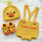 Personalized Crochet Baby Outfit, Duck Chick Pig Romper Set with Hat and Booties, Newborn Photo Prop, Custom Baby Shower Gift