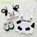 Personalized Crochet Baby Animal Outfit, Sheep Bunny or Cow Romper Set with Hat and Booties, Newborn Photo Prop, Baby Shower Gift
