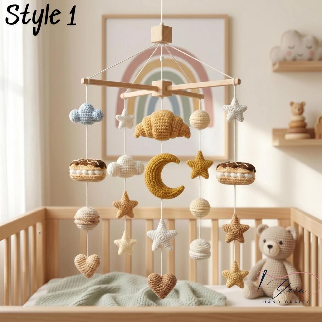 Dessert Baby Mobile, Crochet Croissant Donut Cupcake Crib Mobile, Handmade Bakery Nursery Decor, Sweet Treats Baby Shower Gift