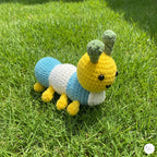 Crochet Bee Plush, Handmade Blue Yellow Amigurumi Bumblebee, Soft Stuffed Insect Toy, Bee Lover Gift, Garden Nursery Decor
