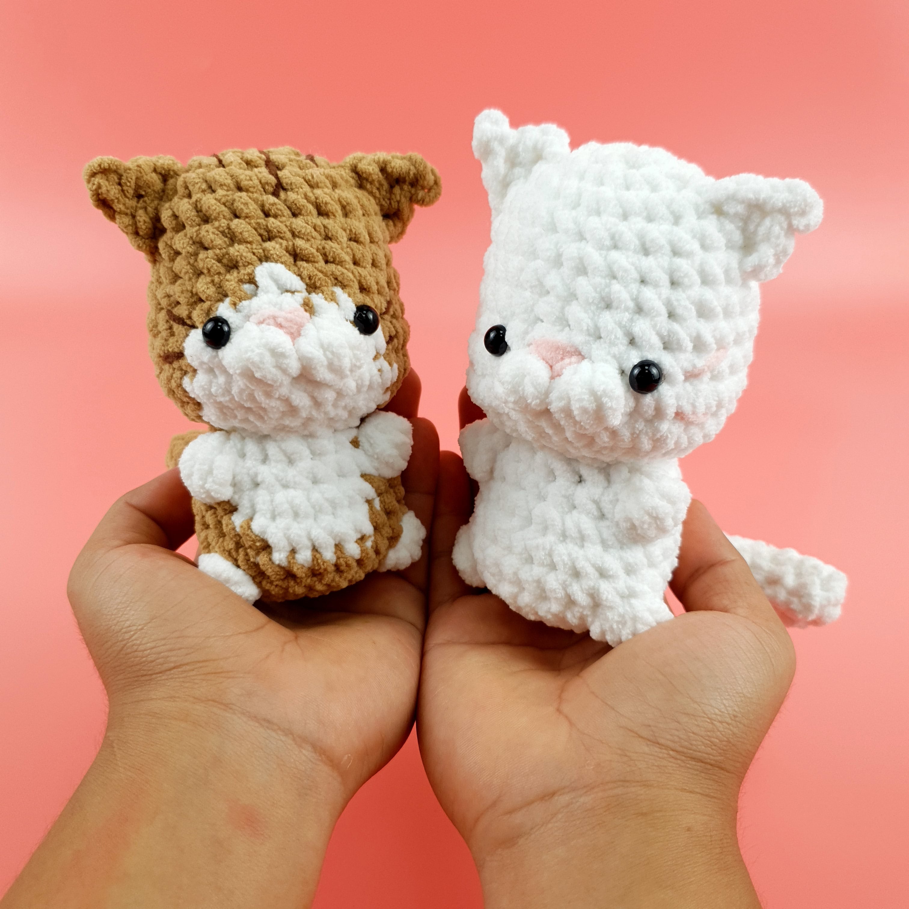 Cat Couple Crochet Pattern PDF, Brown and White Plush Cat Tutorial, Cute Amigurumi Gift Pattern