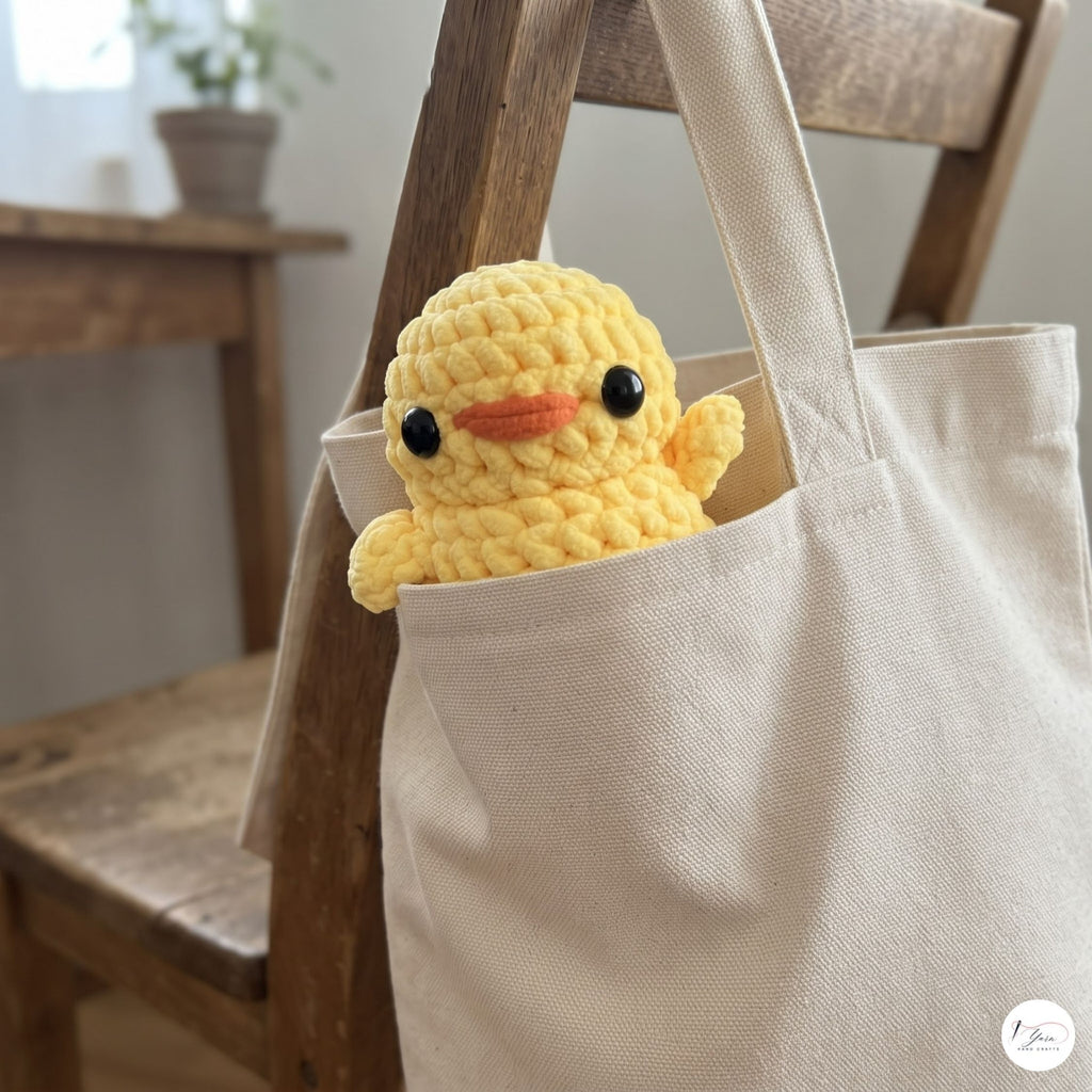 Crochet Duck Plush, Handmade Yellow Amigurumi Duck, Soft Chenille Stuffed Animal, Waving Duckling Gift, Nursery Decor