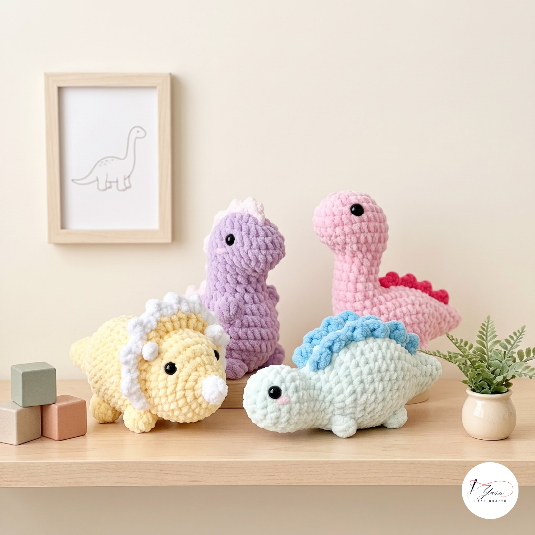Cute Dinosaur Crochet Pattern Bundle PDF, Dino Amigurumi Plush Collection, Prehistoric Animals, Volcano and Mushroom Crochet Patterns