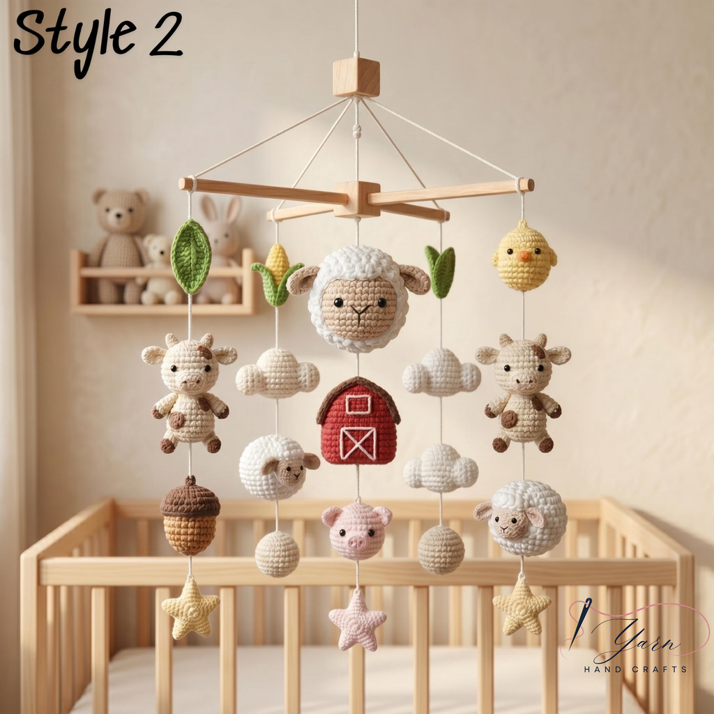 Handmade Farm Baby Mobile, Crochet Farm Animal Crib Mobile, Cow Pig Tractor Barn Nursery Decor, Farmhouse Baby Room Gift, Custom Baby Mobile