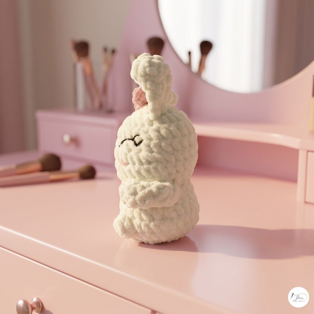 Crochet Bunny Plush with Pink Bow, Handmade White Amigurumi Rabbit, Soft Chenille Stuffed Animal, Easter Gift, Nursery Decor