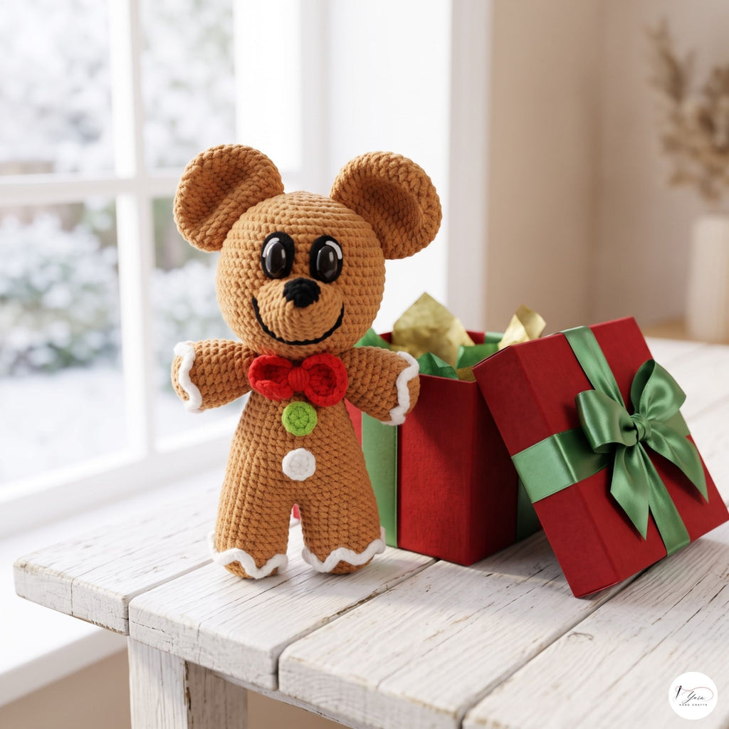 Crochet Gingerbread Bear Plush, Handmade Christmas Amigurumi Teddy, Holiday Stuffed Animal, Stocking Stuffer, Festive Decor