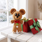 Crochet Gingerbread Bear Plush, Handmade Christmas Amigurumi Teddy, Holiday Stuffed Animal, Stocking Stuffer, Festive Decor